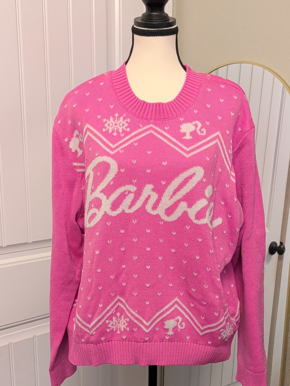 Barbie Hot Pink and White Logo Crewneck Sweater